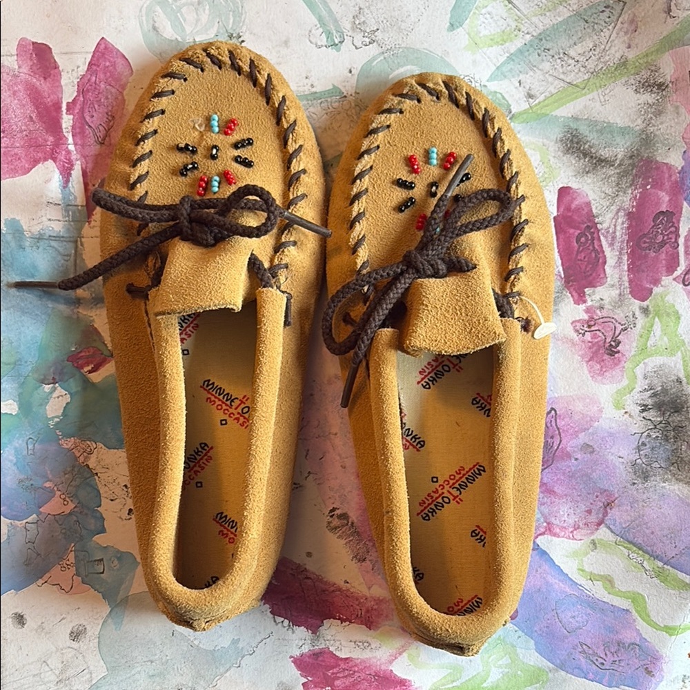 Minnetonka Kids' Suede Moccasins with Bead Design